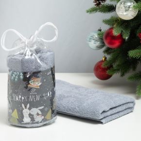 Полотенце подарочное Этель Happy new year серый, 50х90см, 100% хл, 340 г/м2