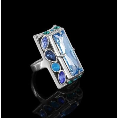 Кольцо Донизети, размер 18, цвет голубой в черненом серебре