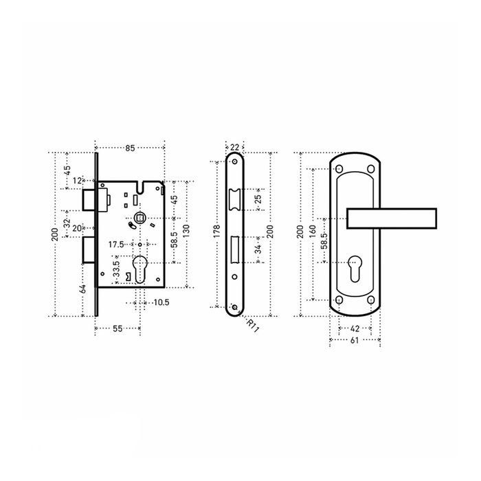 Замок врезной с ручкой размеры