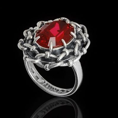 Кольцо Эланта, размер 17, цвет красный в чернёном серебре