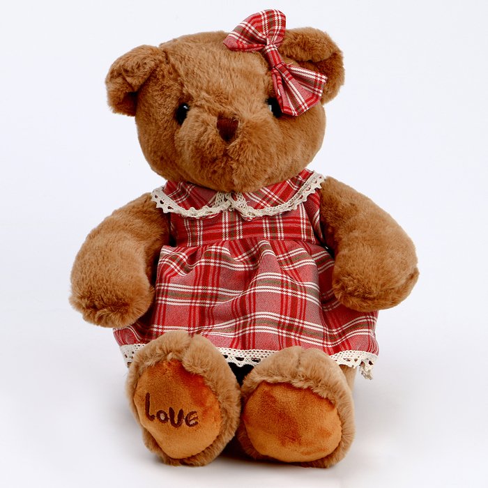 Мягкая игрушка "Медведь" в клетчатом платье, 39 см