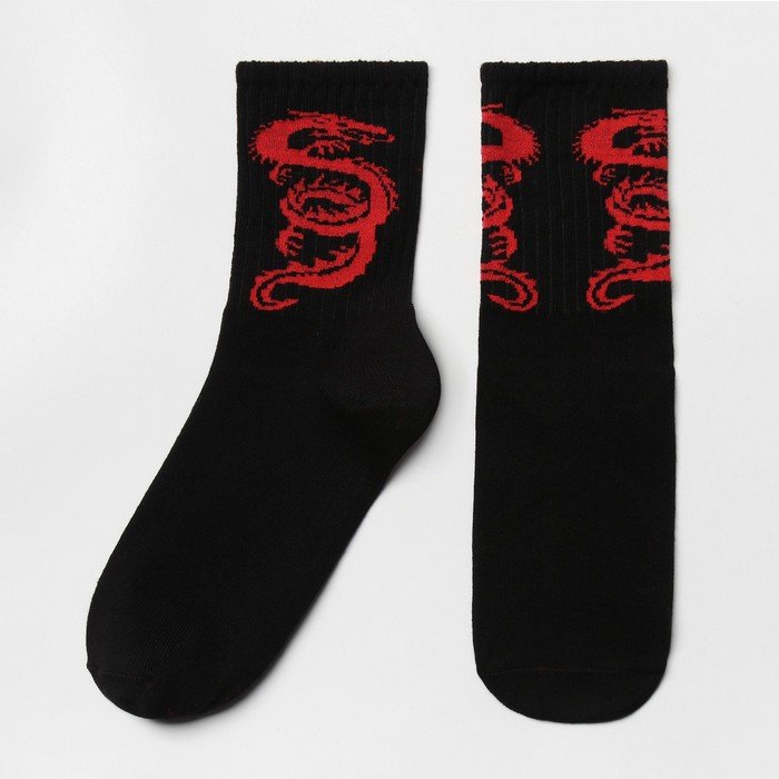 Носки "Красный дракон", цвет черный, размер 25