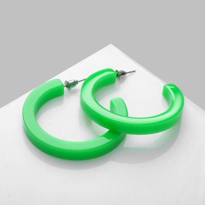 Серьги акрил "Кольцо", цвет зелёный, d=4,5см