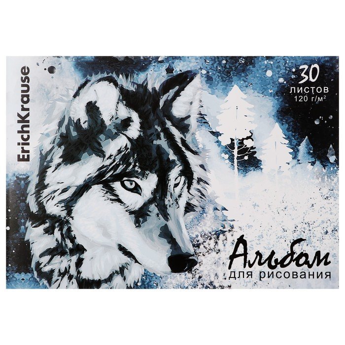 Альбом для рисования А4, 30 листов на клею ErichKrause "Timber Wolf", обложка мелованный картон, жёсткая подложка, блок 120 г/м2