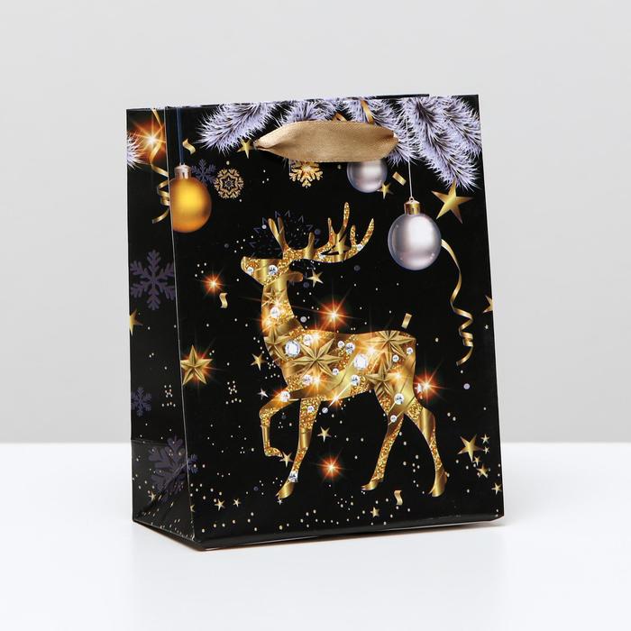 Пакет ламинированный "Золотистый олень", 11,5 x 14,5 x 6 см