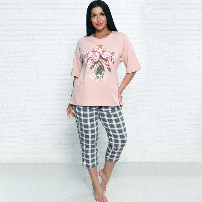 Комплект женский домашний (футболка/бриджи), цвет розовый, размер 48