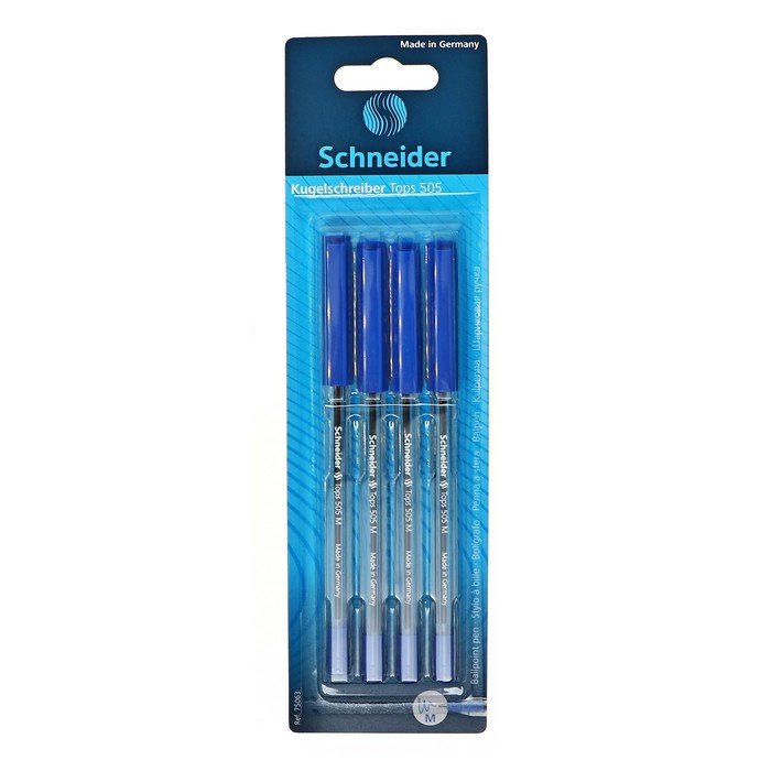 Набор шариковых ручек Schneider "Tops 505 M", 4 шт., синие, 1.0 мм, прозрачный корпус, блистер