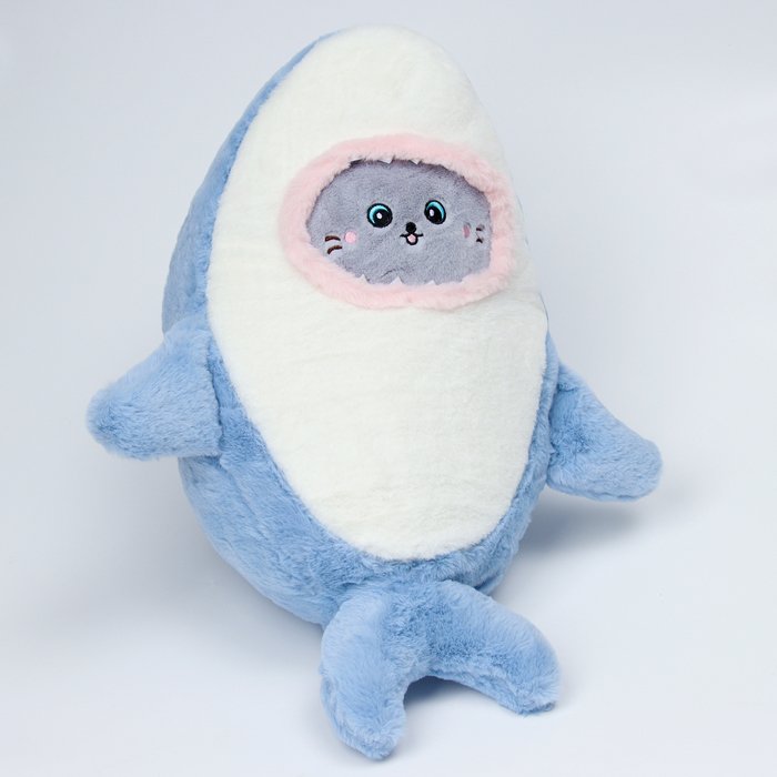 Мягкая игрушка «Кот» в костюме акулы, 48 см, цвет синий