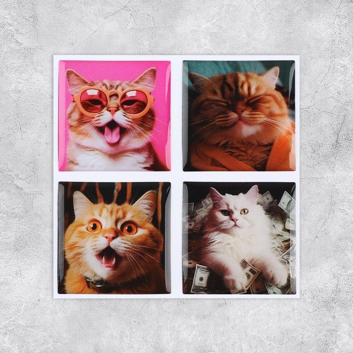 Объёмные 3D стикеры на телефон «Коты», 4 шт, 3 х 3 см