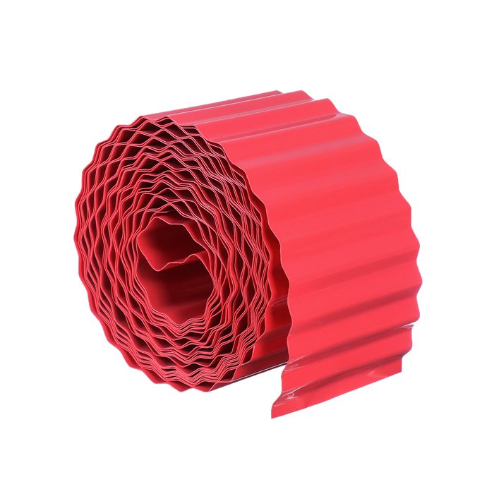 Лента бордюрная, 0.1 × 9 м, толщина 0.6 мм, пластиковая, гофра, красная