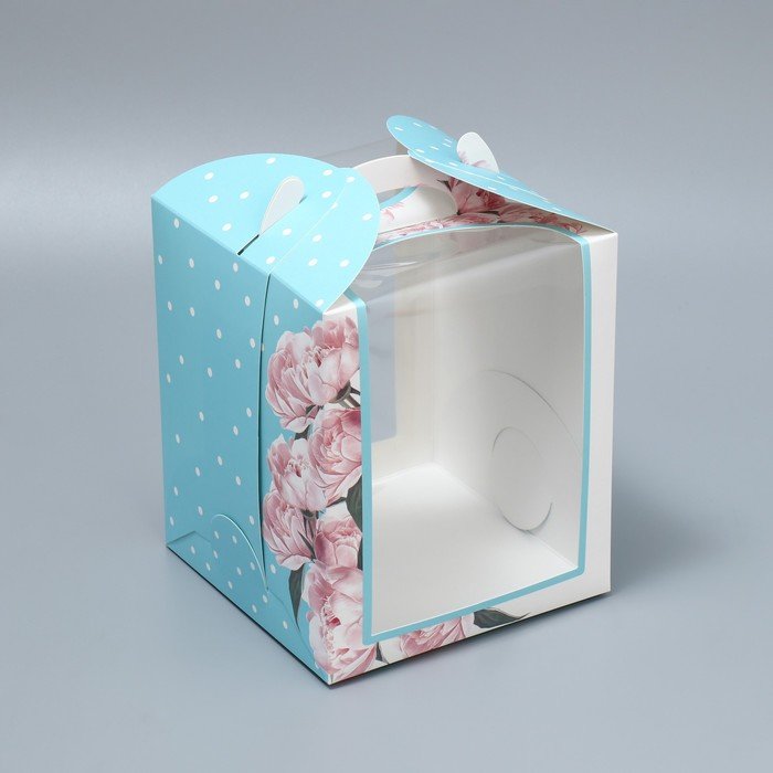 Складная коробка под маленький торт «Пионы», 15 × 15 × 18 см