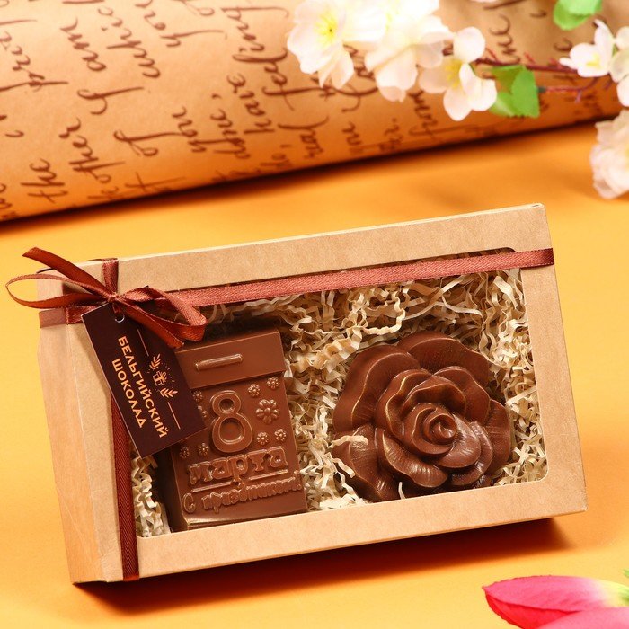 Шоколадные фигурки, 2 в 1 «Роза 2 + 8 марта. Календарь», 160 г