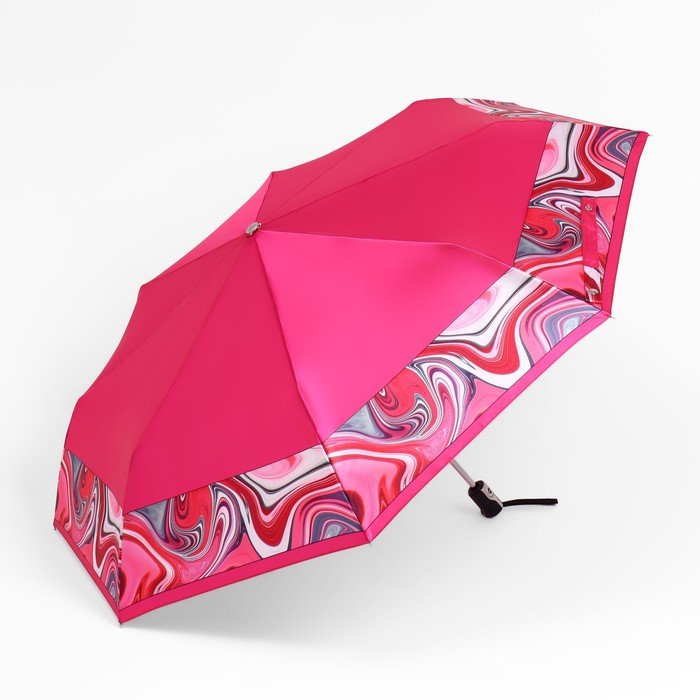 Зонт автоматический «Орнамент», облегчённый, сатин, 3 сложения, 8 спиц, R = 52 см, цвет розовый
