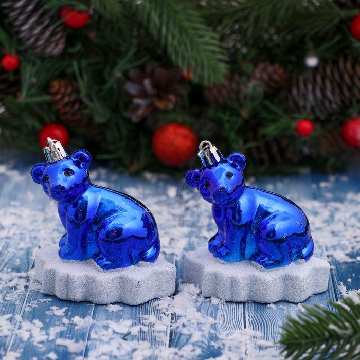 Украшение ёлочное "Мишутка на льдине" (набор 2 шт) 5,5х7,5х8 см, синий