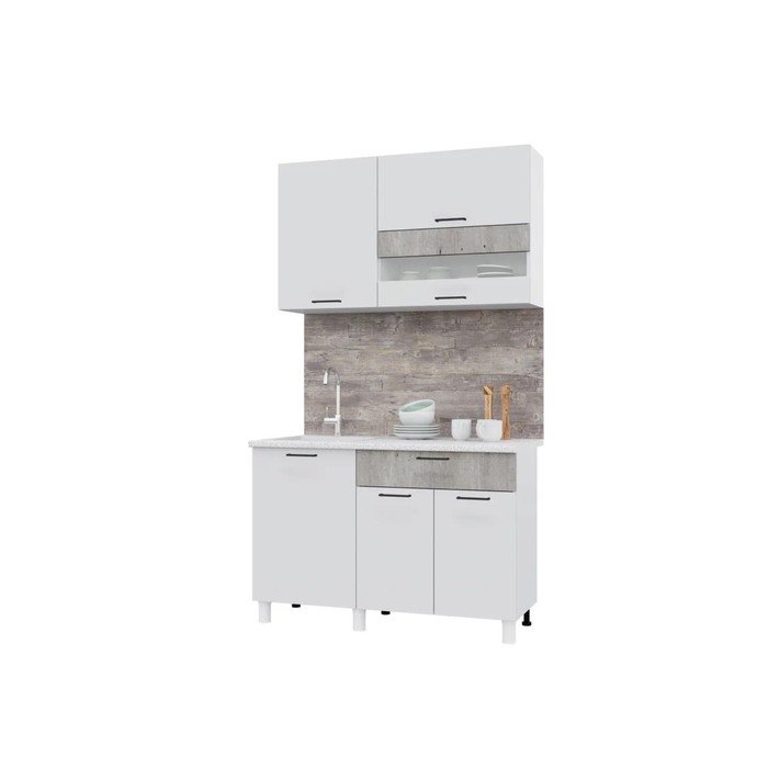 Кухонный гарнитур Trend 1200, 60х120см, МДФ, белый эмалит-бетон лайт