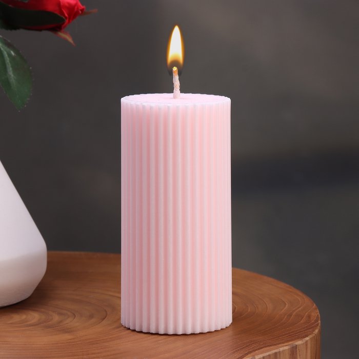 Свеча-цилиндр с гранями,5х10 см, пальмовый воск, светло-розовая, 6 ч