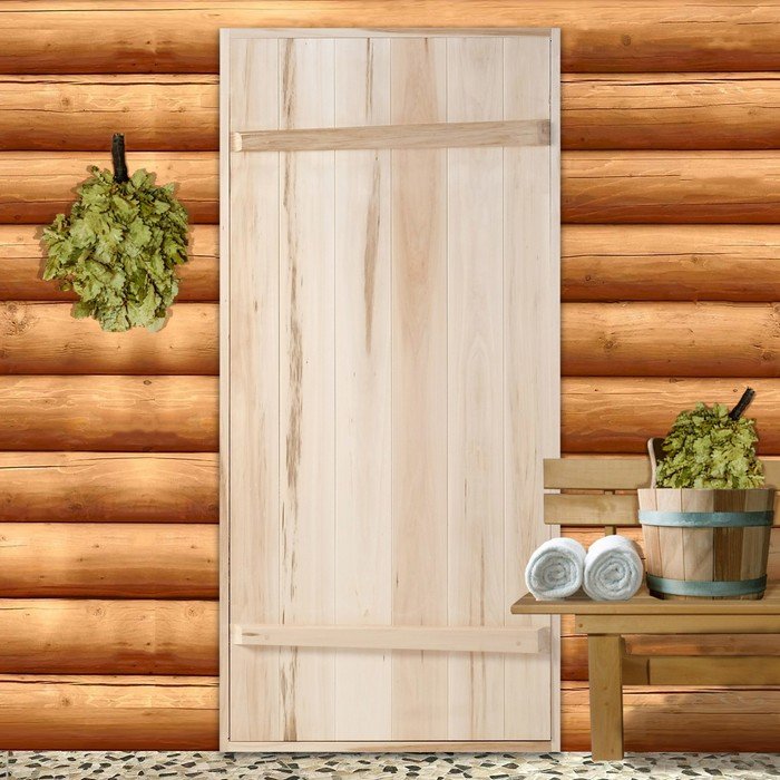 Дверной блок для бани, 180×70см, из липы, на клиньях, массив, "Добропаровъ"