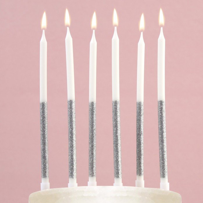 Свечи в торт "В твой день рождения", серебро, 6 шт.