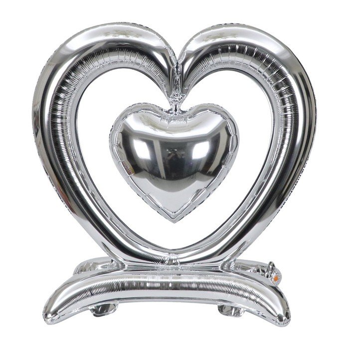 Шар фольгированный 36" "Сердце", на подставке, серебро