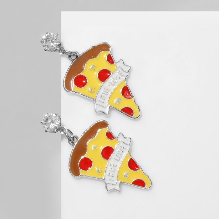 Серьги эмаль TRUE LOVE пицца, цветные в серебре