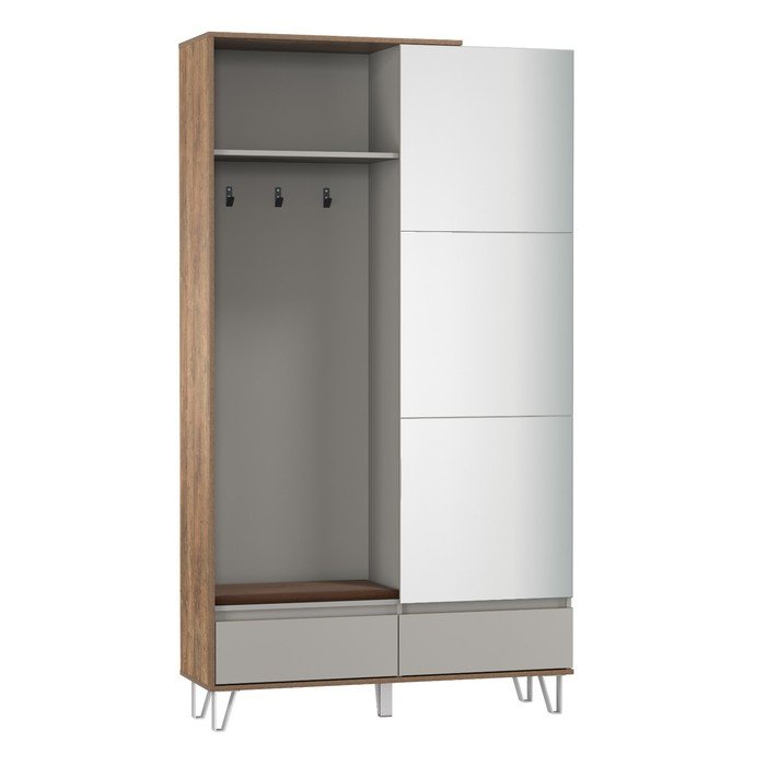 Шкаф для одежды «Гавана» 58.18, 1182×385×2110 мм, с зеркалом, цвет кейптаун / серый