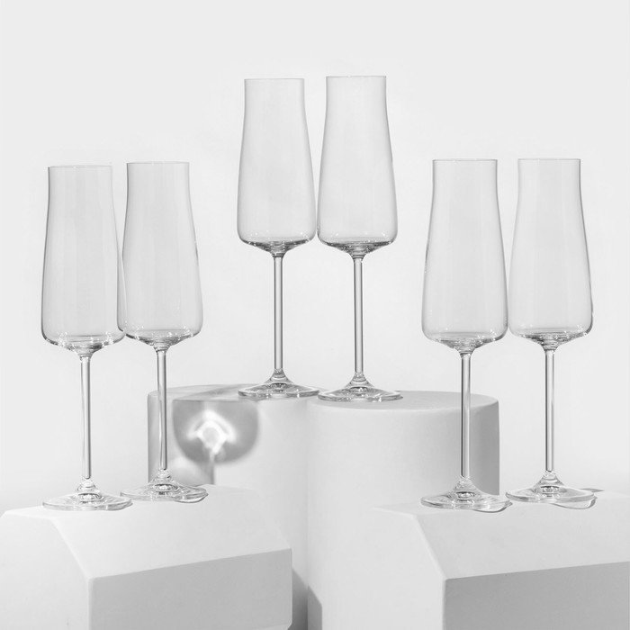 Набор бокалов для шампанского Alex, стеклянный, 210 мл, 6 шт