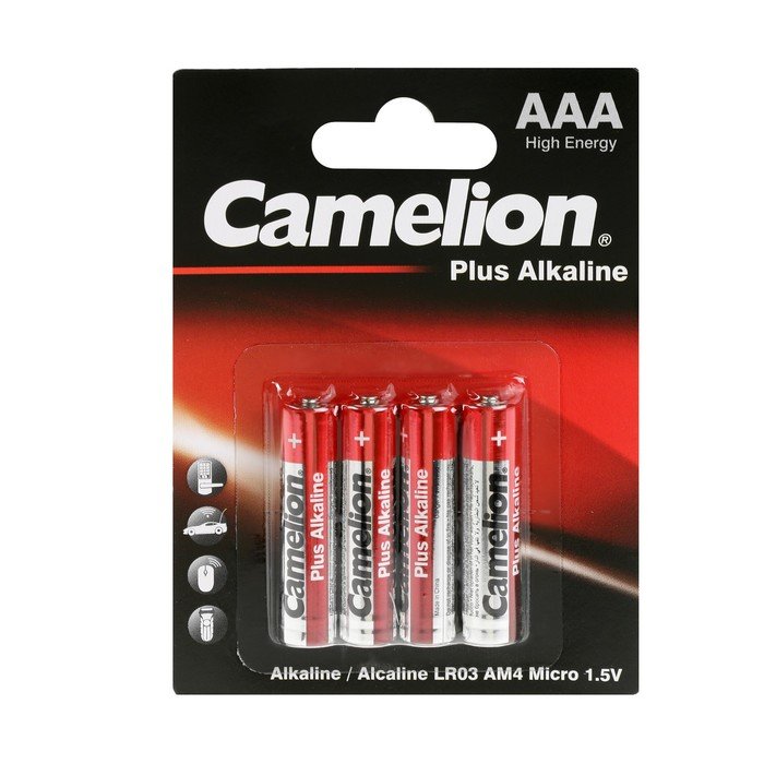 Батарейка алкалиновая Camelion Plus, ААА, LR03-4BL, блистер, 4 шт.