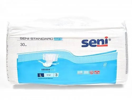 Подгузники для взрослых Seni Standart Air L (3), обхват 100-150 см, 6 капель, 30 шт.