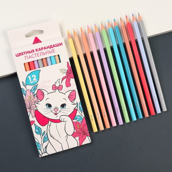 Цветные карандаши пастельные, 12 цветов, трёхгранный корпус "Кошечка Мари", Коты аристократы