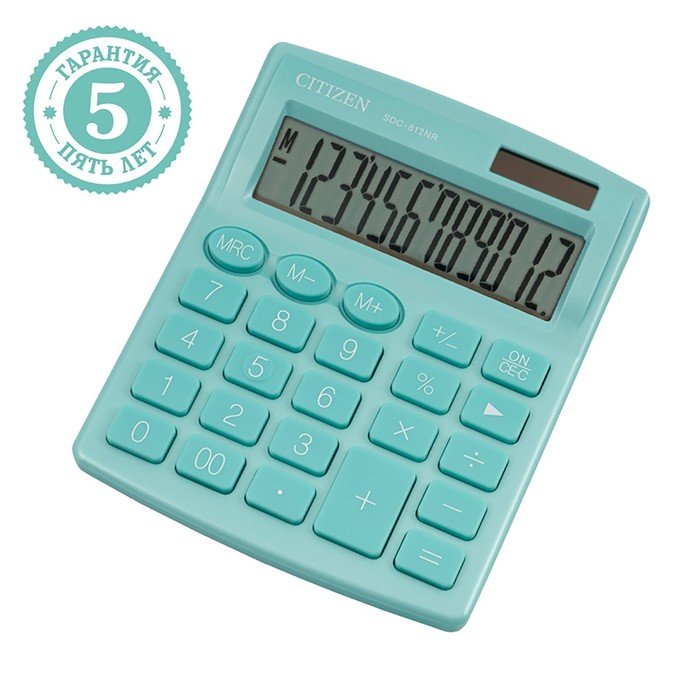 Калькулятор настольный Citizen "SDC-810NR", 12-разрядный, 124 х 102 х 25 мм, двойное питание, бирюзовый