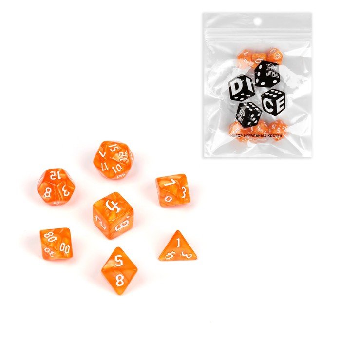 Набор кубиков для D&D (Dungeons and Dragons, ДнД) "Время игры", серия: D&D, 7 шт, оранжевые