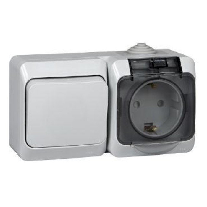 Блок, ОП, «Этюд» SchE BPA16-241C, 1 клавиша, евророзетка, IP44, цвет серый