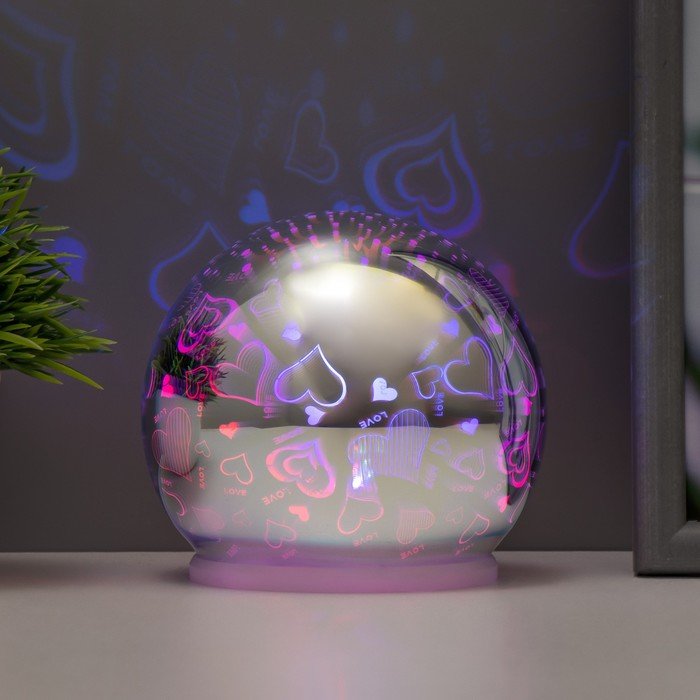 Ночник "Зеркальный шар любовь" LED RGB от батареек 2хАА хром 10х10х10см