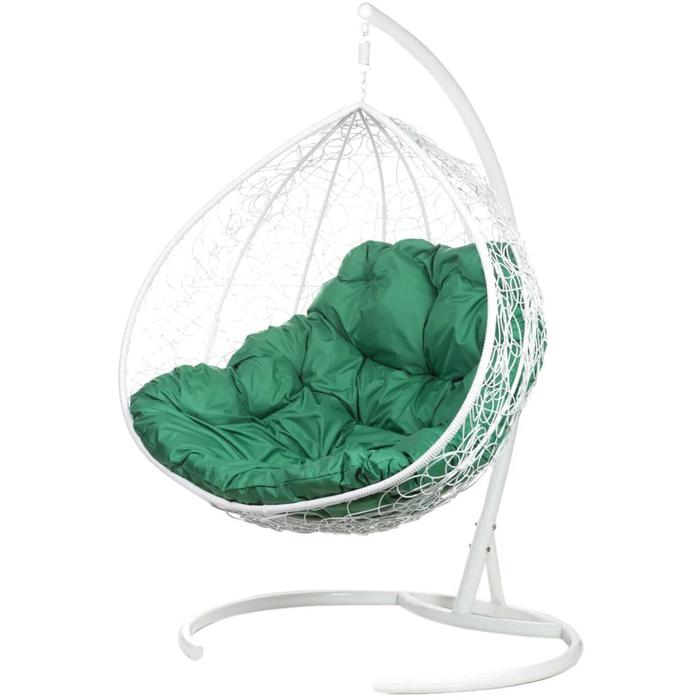 Двойное подвесное кресло, 195 × 135 × 75 см, white (зелёная подушка), «Gemini promo»
