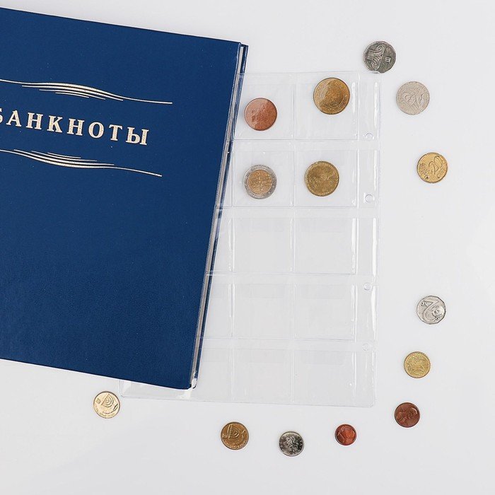 Набор листов для монет, формат "Оптима", 10 листов 200 х 250 мм, на 20 ячеек 45 х 48 мм