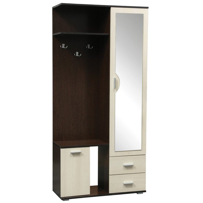 Шкаф комбинированный «Кармен 1», 900×350×1900 мм, зеркало, цвет венге / вудлайн кремовый
