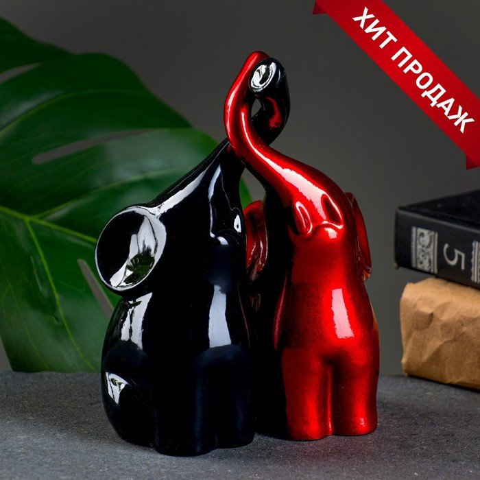 Фигура "Пара слонов" черный/бордовый, 7х12х16см