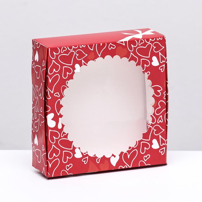 Подарочная коробка с окном, красная "с праздником" 11,5 х 11,5 х 3 см
