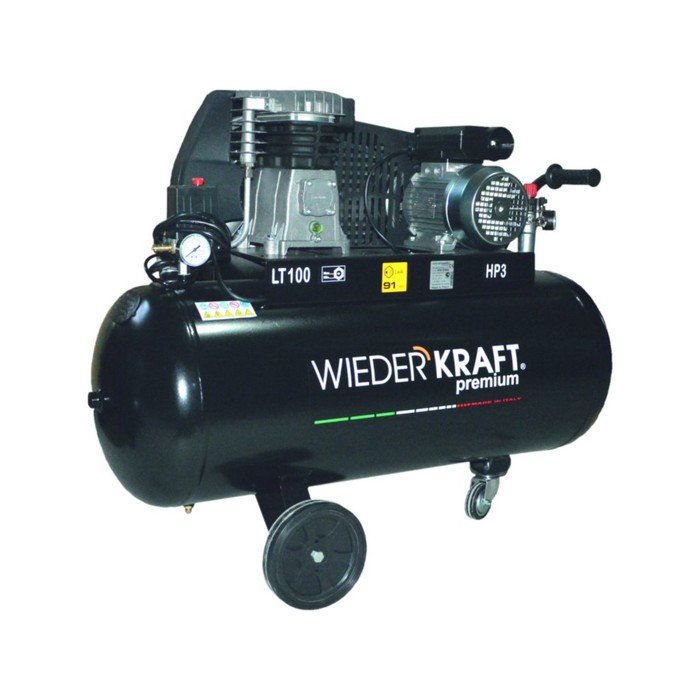 Компрессор WIEDERKRAFT WDK-91032,  двухцилиндровый, ременной, 100 л, 320 л/мин, 10 бар.