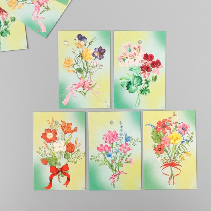 Бирка картон "Цветы 15" набор 10 шт (5 видов) 4х6 см