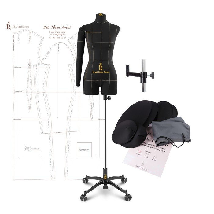 Манекен портновский Моника, комплект Премиум, размер 54, цвет черный, накладки и правая рука   98170