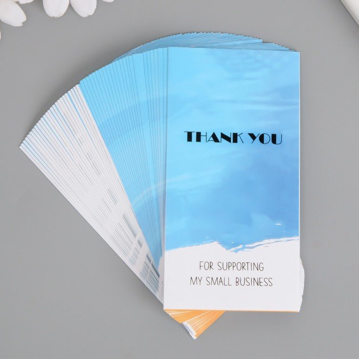 Наклейка бумага благодарность "Спасибо" синяя набор 50 шт 10х5 см