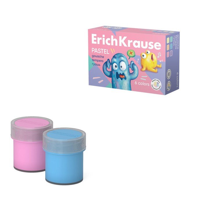 Гуашь 6 цветов х 20 мл, ErichKrause "Jolly Friends Pastel", в картонной упаковке