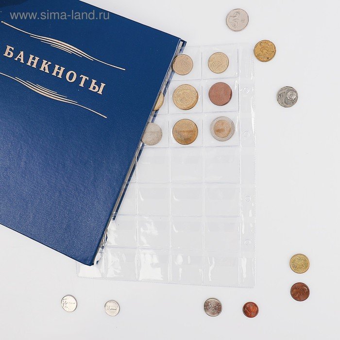 Набор листов для монет, формат "Оптима", 10 листов 200 х 250 мм, на 35 ячеек 35 х 35 мм
