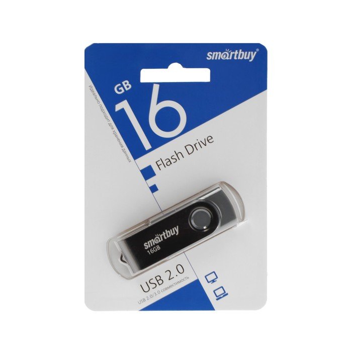 Флешка Smartbuy Twist, 16 Гб, USB 2.0, чт до 25 Мб/с, зап до 15 Мб/с, черная