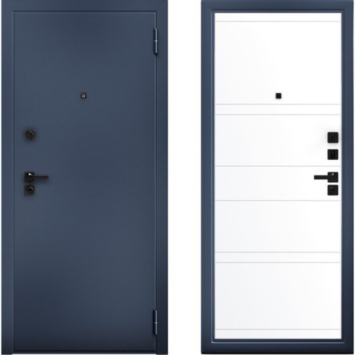 Входная дверь «Ультра Марвин Букле», 870×2060 мм, левая, графит синий / эмалит арктик