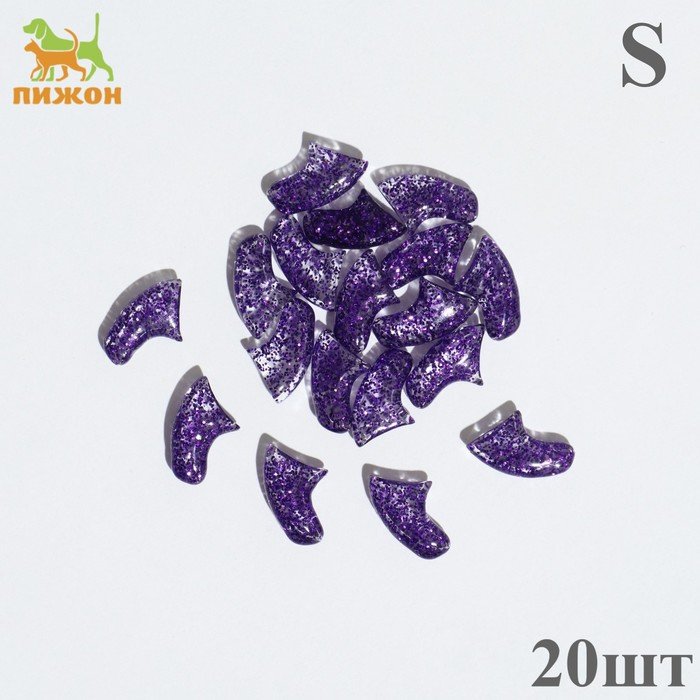 Когти накладные "Антицарапки" (20 шт),  размер S,   фиолетовые с блестками
