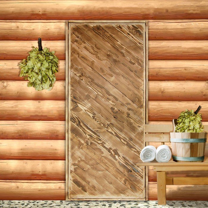 Дверь для бани "Диагональ", 160×70см, брашированная, обожжённая, "Добропаровъ"