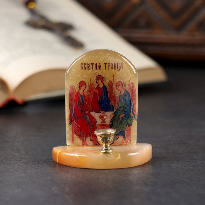 Икона с подсвечником "Святая Троица", селенит