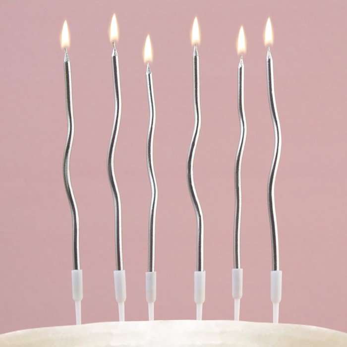 Свечи в торт "Для твоего праздника", серебряные, 10 шт.